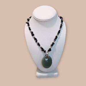 Aventurine Pendant Necklace Beaded with BlackOnyx.